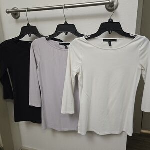 WHBM Women's Scoop Neck Long Sleeve Basic Tops - Black, White, and Lavender